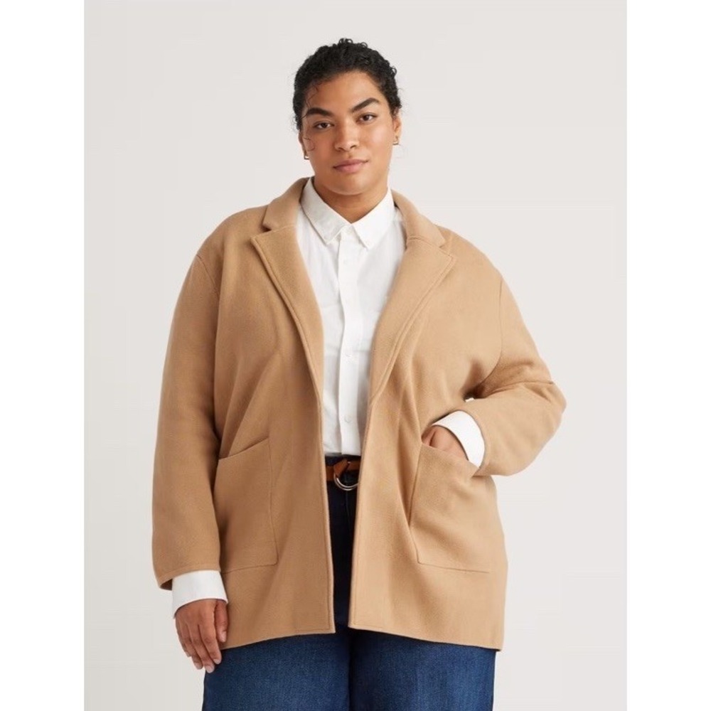 Quince 100% Organic Cotton Knit Blazer Camel Medium Quality Workwear Comfort $79